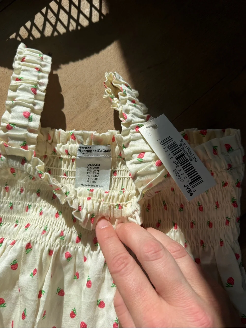 NWT 24M Sofia Grainge Cream Strawberry-Print Baby Romper with Smocking